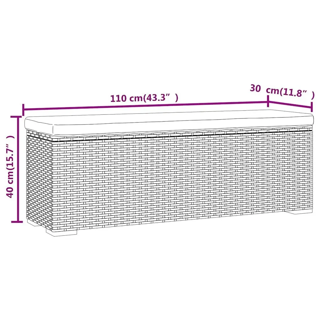Outdoor Ottoman Bench for Garden 110 x 30 x 40 cm Brown Poly Rattan with Cushion