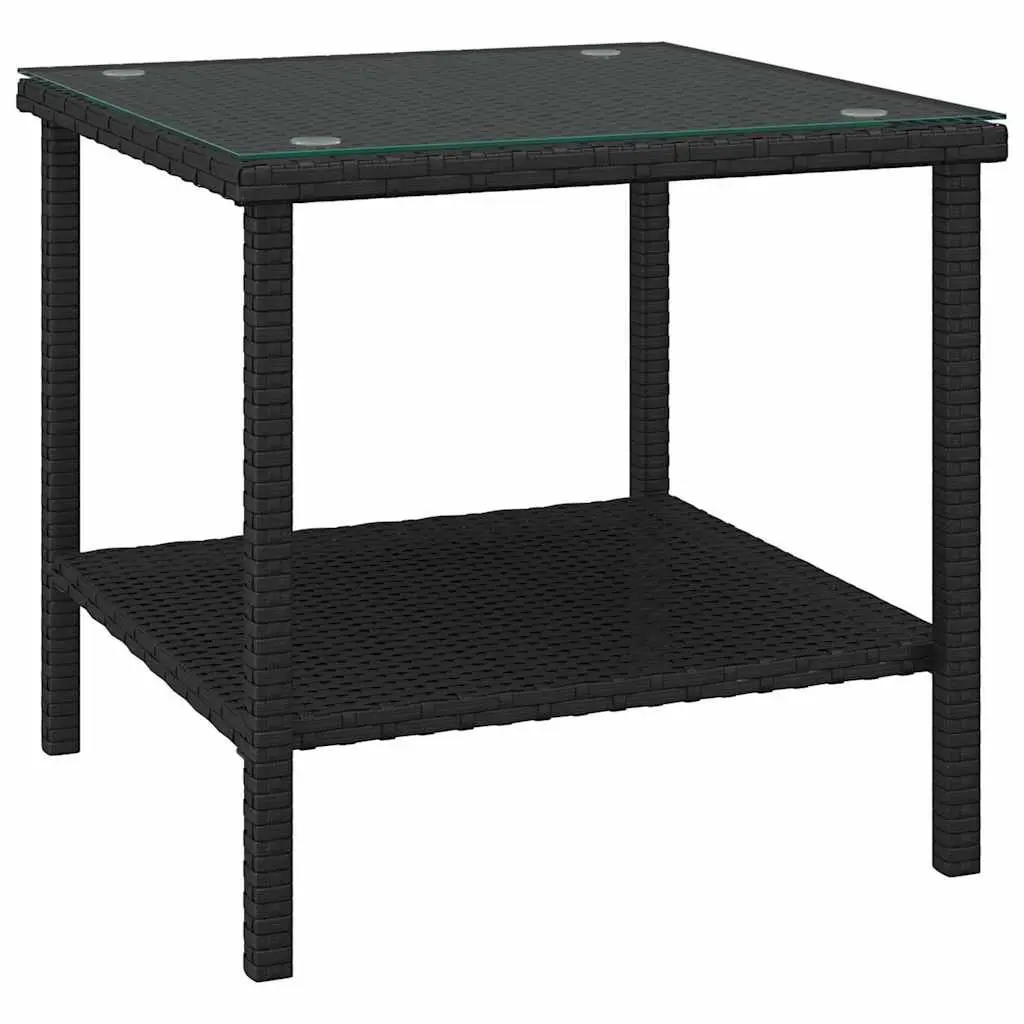 Side Table for Garden Patio Outdoor 45x45x45cm Poly Rattan Tempered Glass Top
