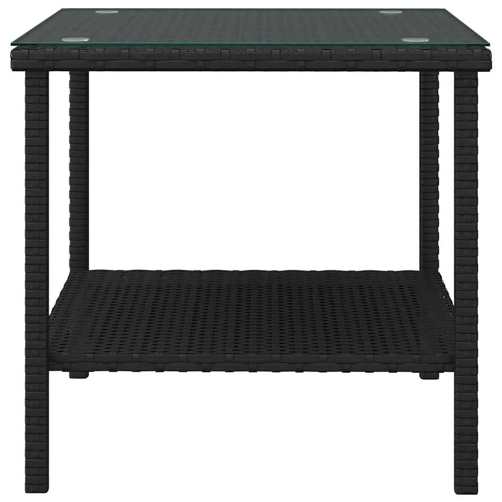 Side Table for Garden Patio Outdoor 45x45x45cm Poly Rattan Tempered Glass Top