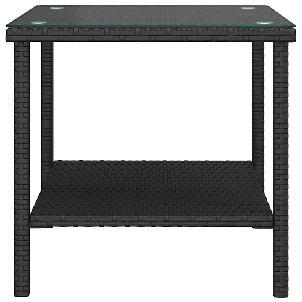 Side Table for Garden Patio Outdoor 45x45x45cm Poly Rattan Tempered Glass Top