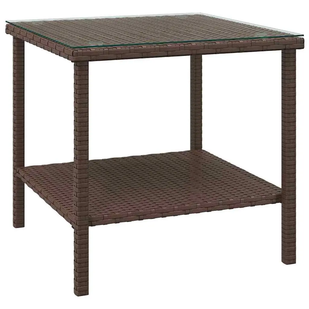 Side Table Brown 45x45x45 cm Poly Rattan Tempered Glass Outdoor Indoor Coffee
