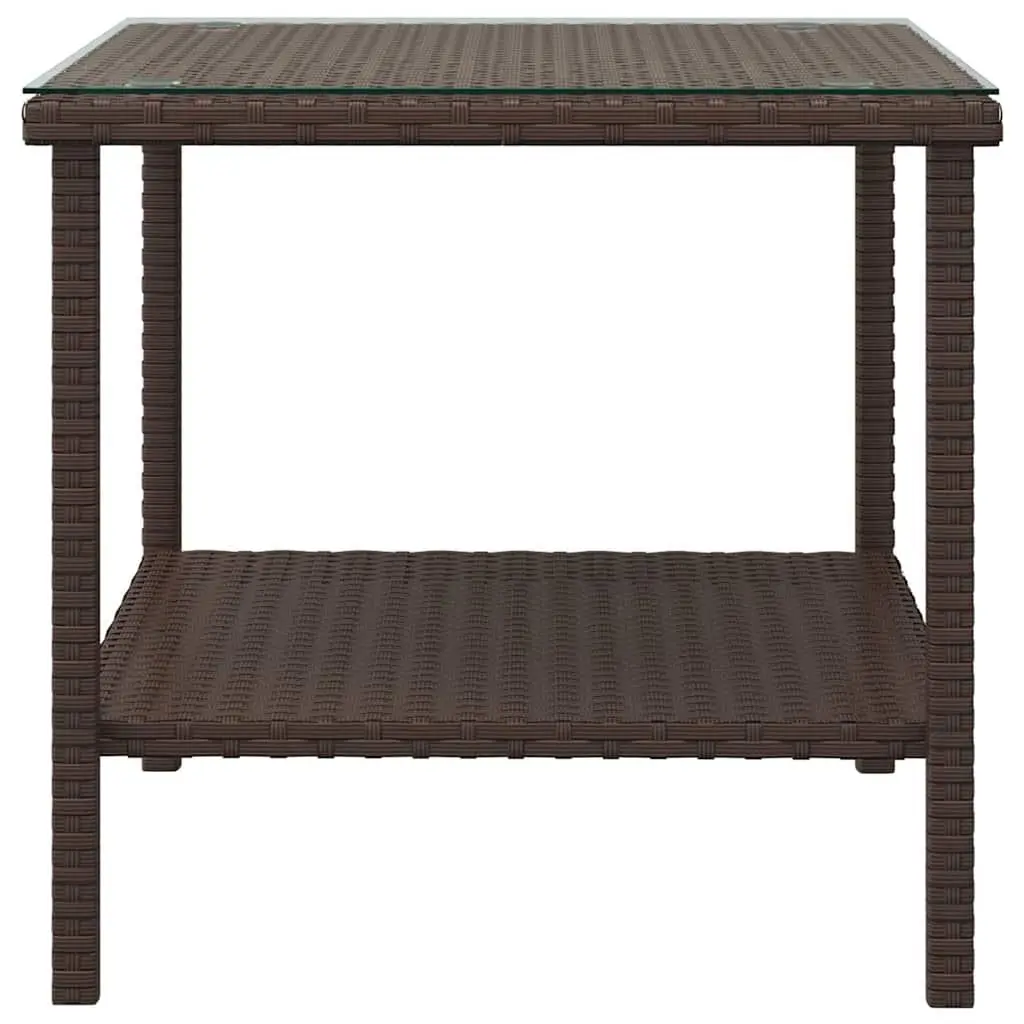 Side Table Brown 45x45x45 cm Poly Rattan Tempered Glass Outdoor Indoor Coffee