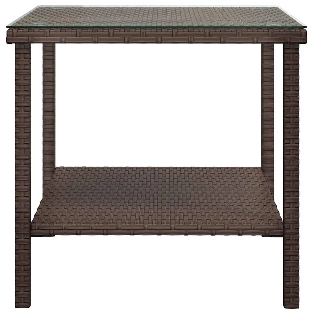 Side Table Brown 45x45x45 cm Poly Rattan Tempered Glass Outdoor Indoor Coffee