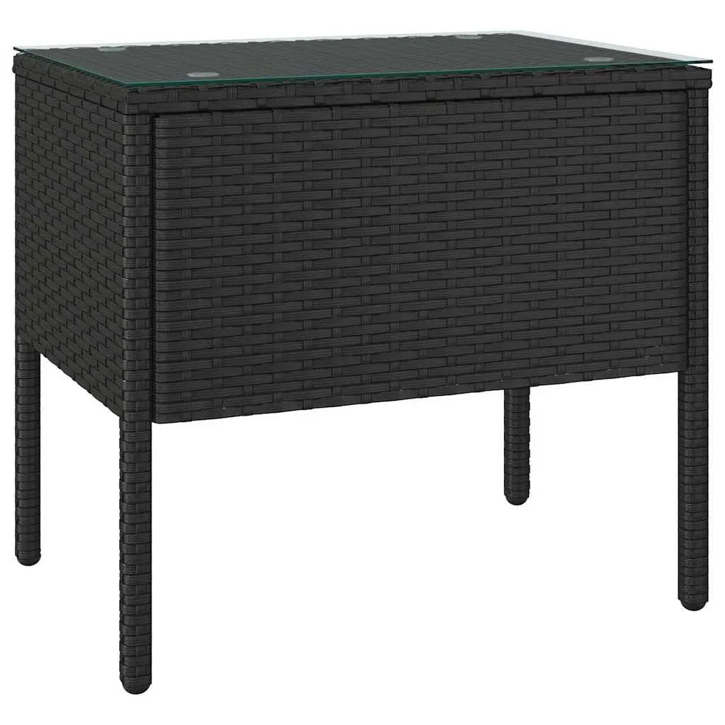 End Table Indoor Outdoor Black 53x37x48cm Rattan Glass Accent Side Table