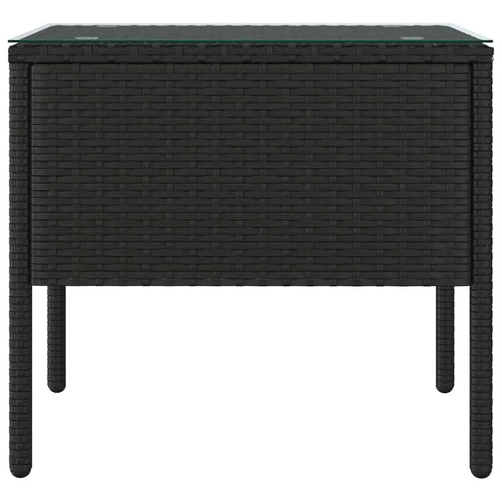 End Table Indoor Outdoor Black 53x37x48cm Rattan Glass Accent Side Table