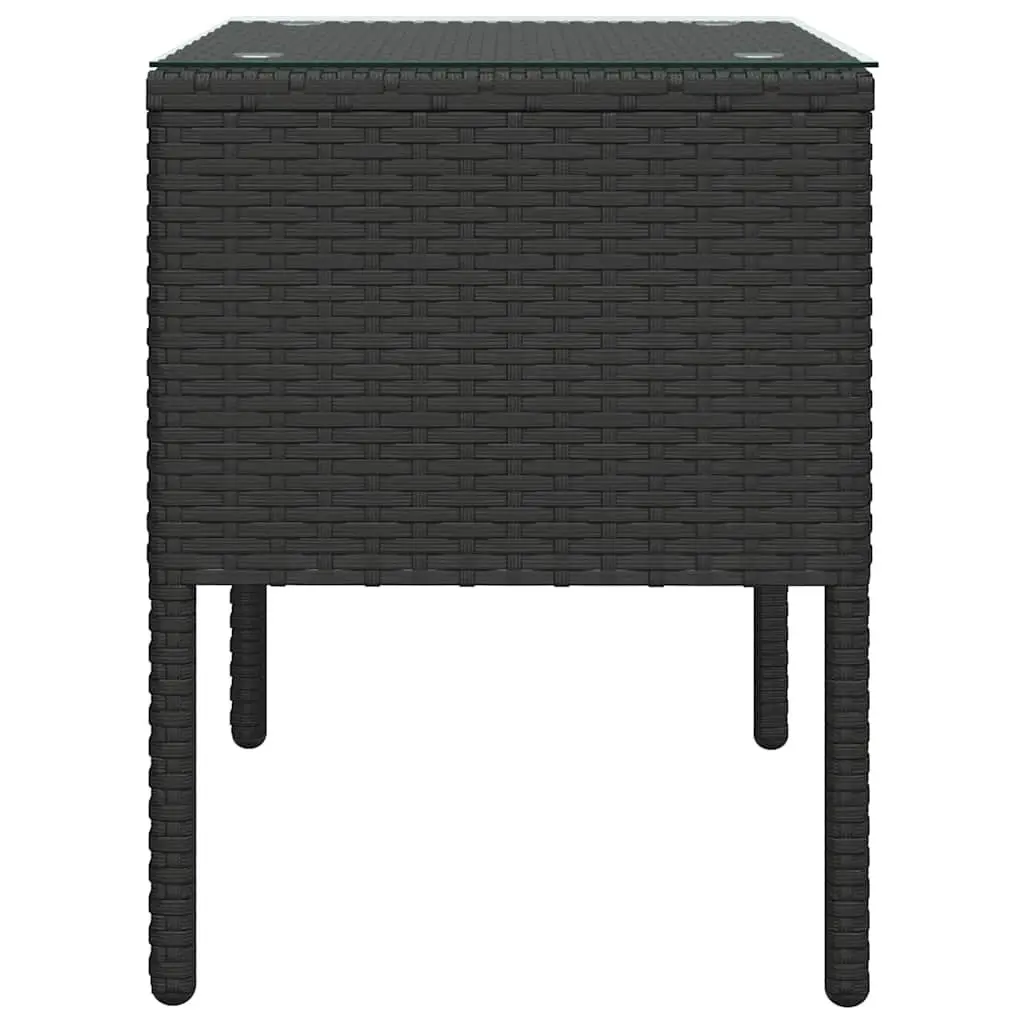 End Table Indoor Outdoor Black 53x37x48cm Rattan Glass Accent Side Table