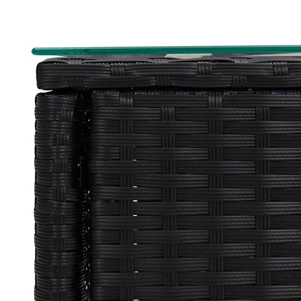 End Table Indoor Outdoor Black 53x37x48cm Rattan Glass Accent Side Table