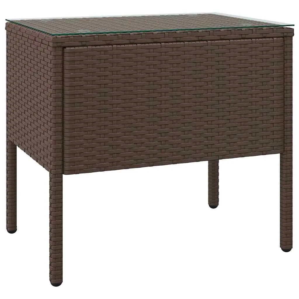 End Table Indoor Outdoor Brown 53x37x48 cm Poly Rattan Tempered Glass Side Table