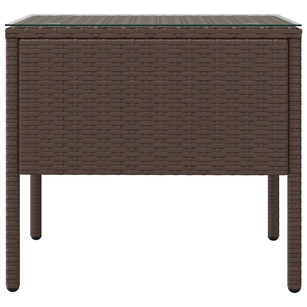 End Table Indoor Outdoor Brown 53x37x48 cm Poly Rattan Tempered Glass Side Table
