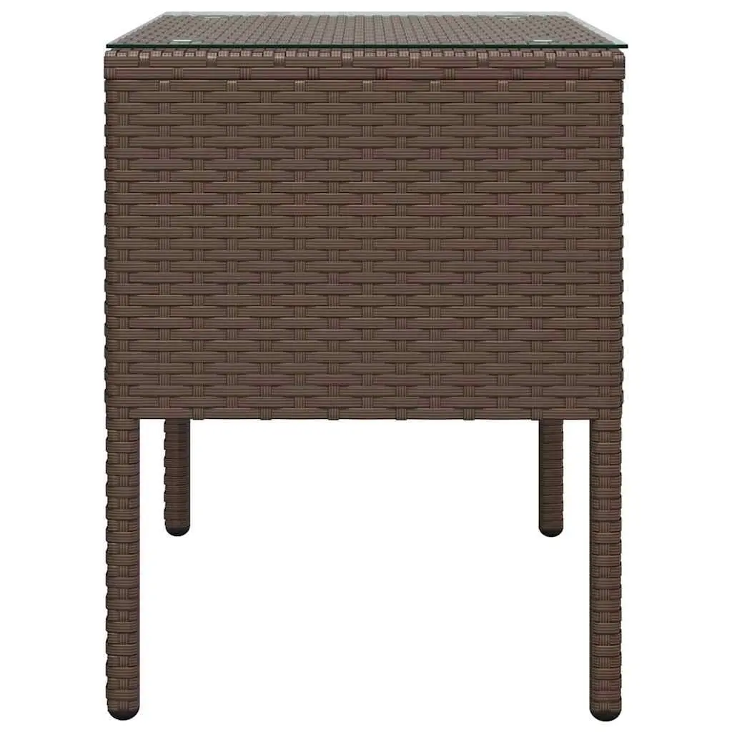 End Table Indoor Outdoor Brown 53x37x48 cm Poly Rattan Tempered Glass Side Table