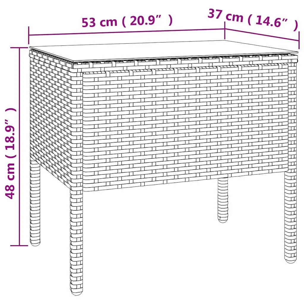 End Table Indoor Outdoor Brown 53x37x48 cm Poly Rattan Tempered Glass Side Table