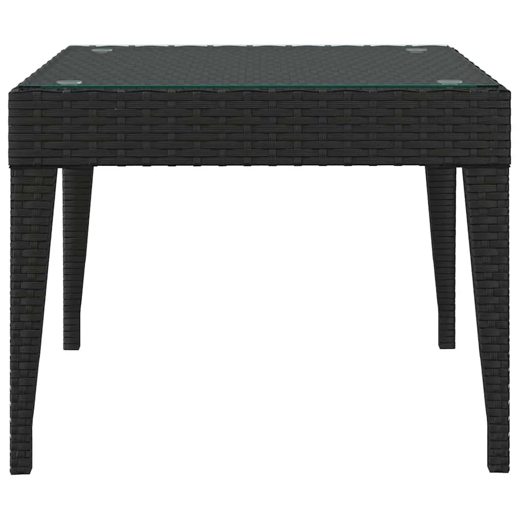 Side Table Indoor Outdoor Black 50x50x38 cm Poly Rattan Tempered Glass
