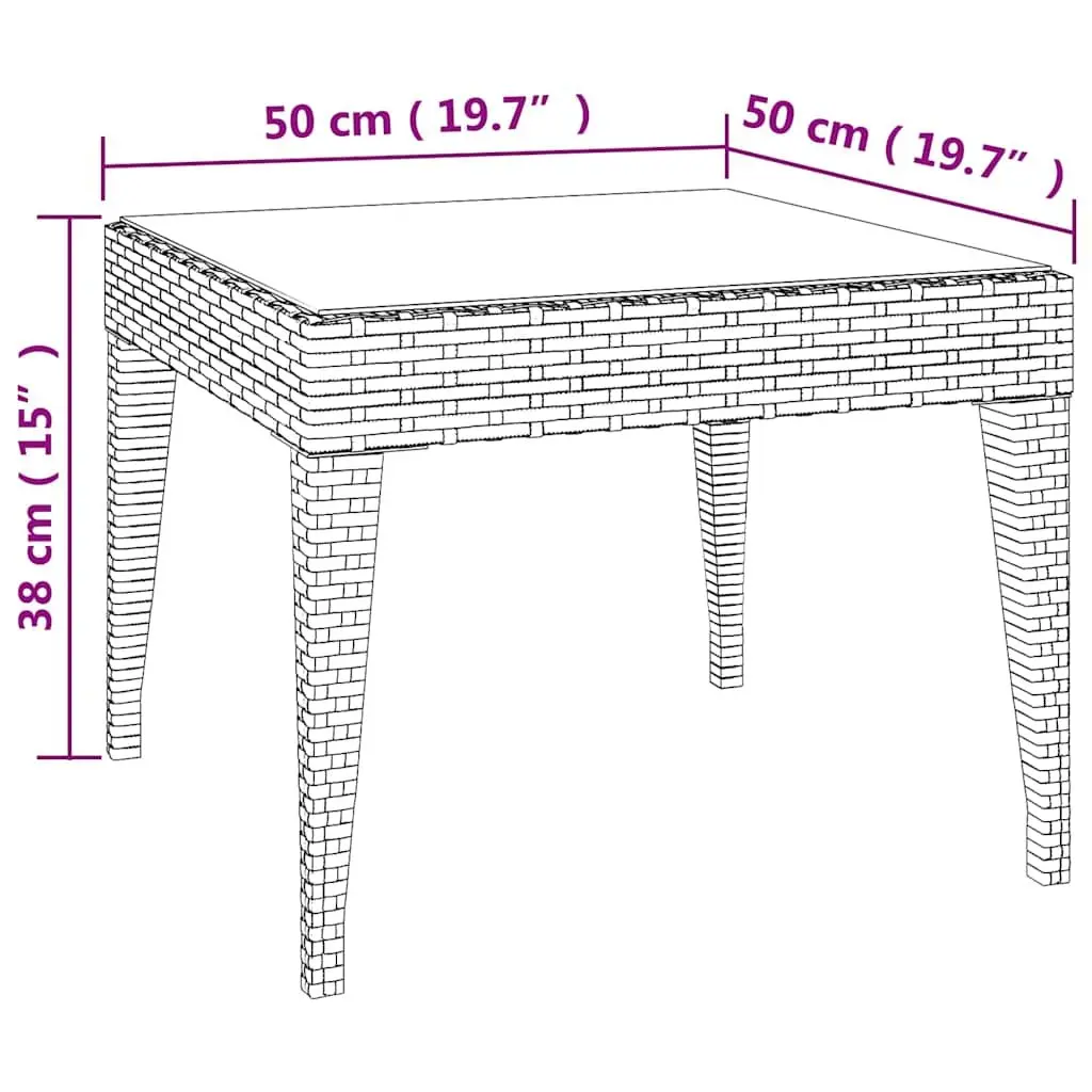 Side Table Indoor Outdoor Black 50x50x38 cm Poly Rattan Tempered Glass