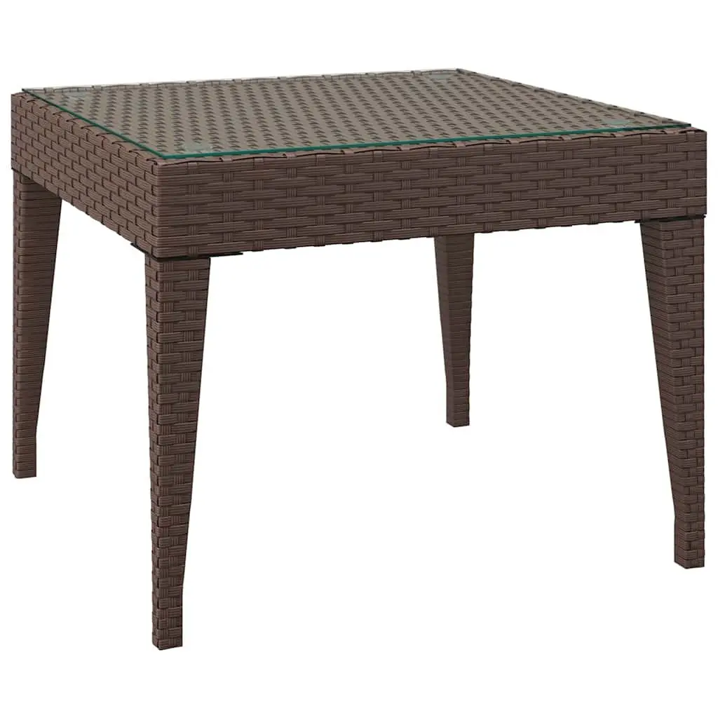 End Table Side Table Brown 50x50x38cm Poly Rattan Tempered Glass Indoor Outdoor