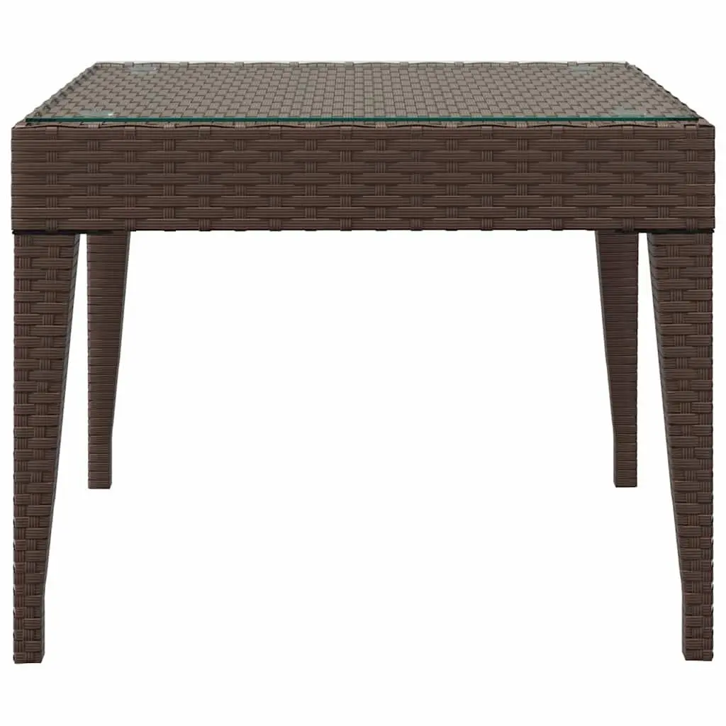 End Table Side Table Brown 50x50x38cm Poly Rattan Tempered Glass Indoor Outdoor