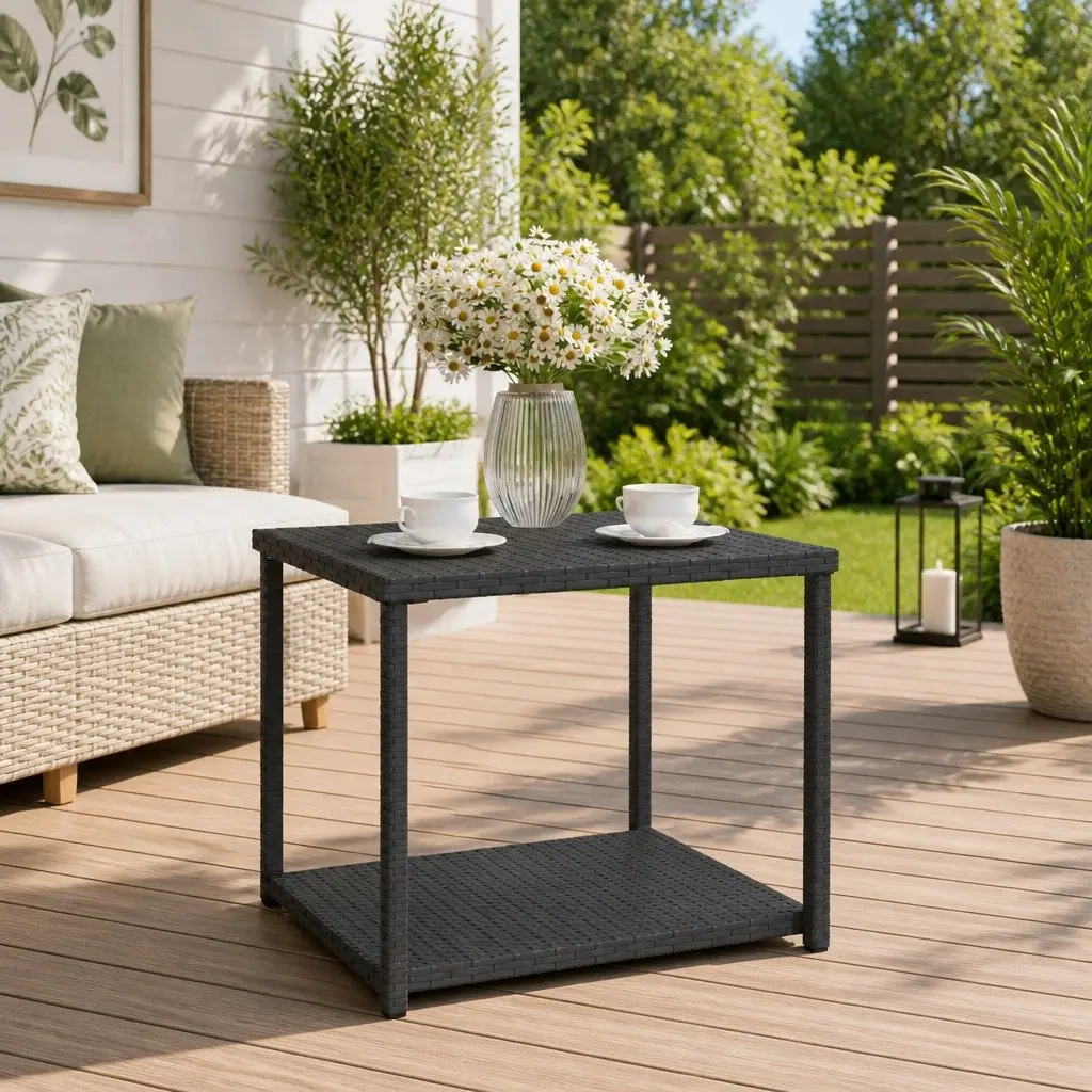 Black Poly Rattan Side Table