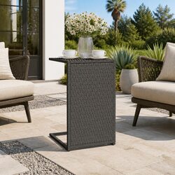 C-Shaped Side Table Dimensions: 40x35x60cm, Black Rattan