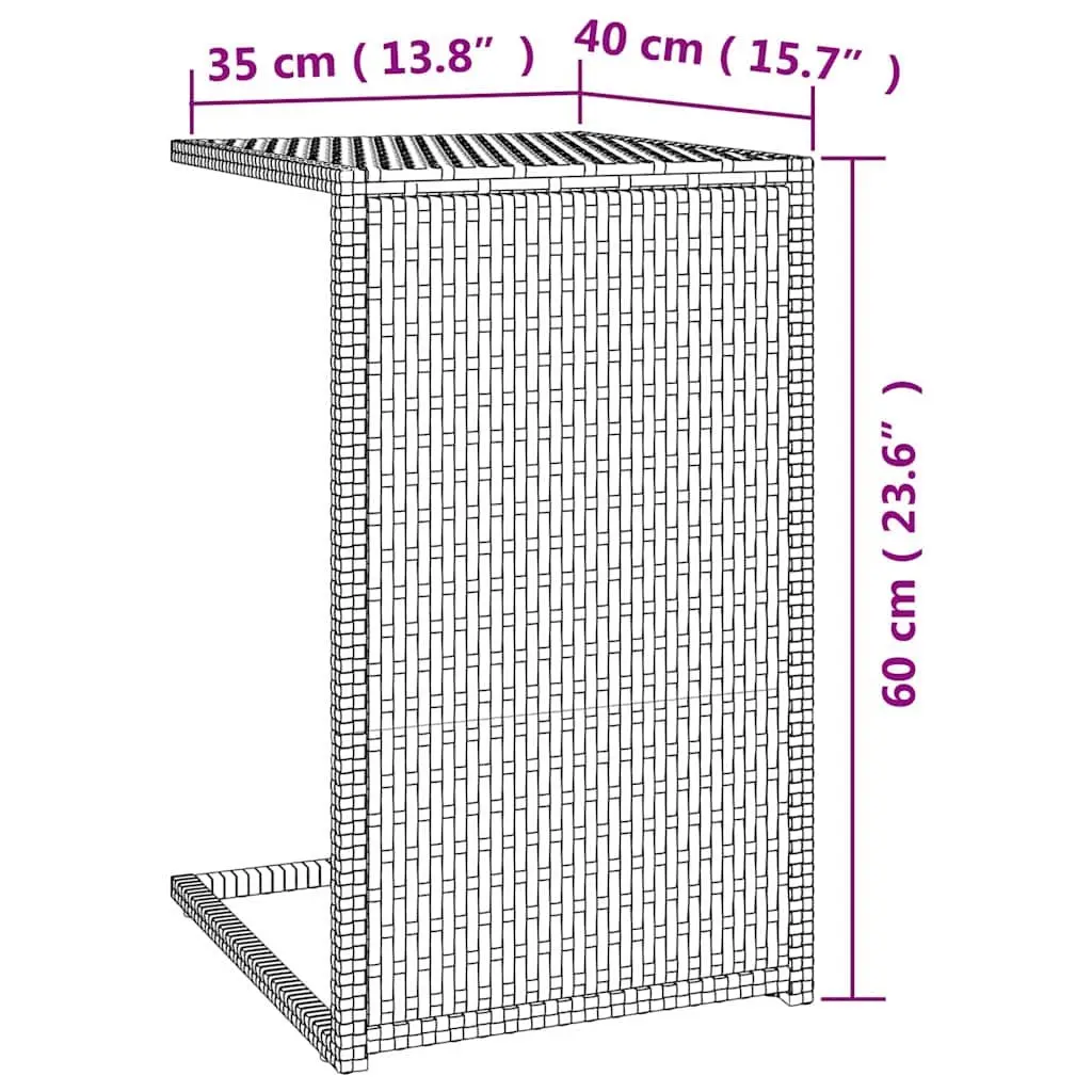 C-Shaped Side Table Black 40x35x60cm Poly Rattan Accent End Table Sofa
