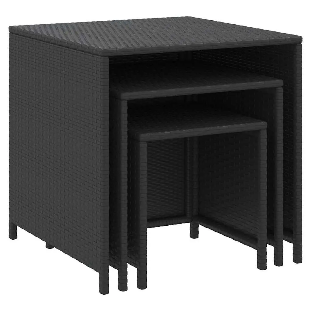 Nesting Tables for Living Room or Outdoor Use 3 Pieces Black Poly Rattan