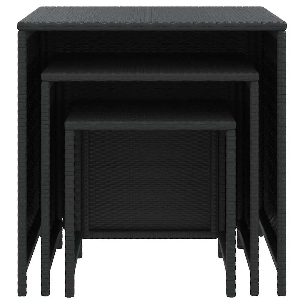 Nesting Tables for Living Room or Outdoor Use 3 Pieces Black Poly Rattan