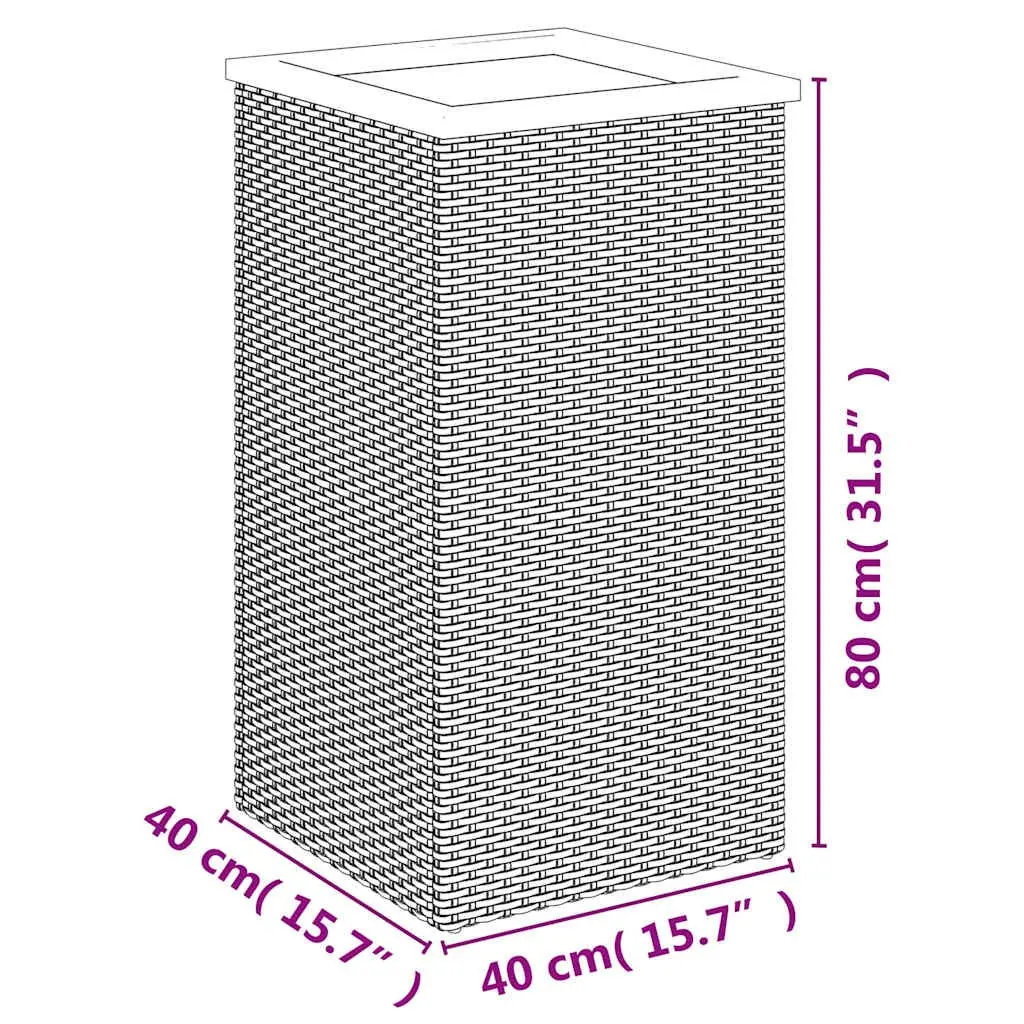 Planter Outdoor 40x40x80 cm Poly Rattan Raised Garden Bed