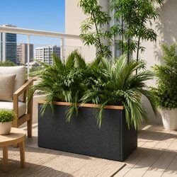 Planter Black 80x40x40 cm Poly Rattan Garden Raised Bed Flower Box Outdoor
