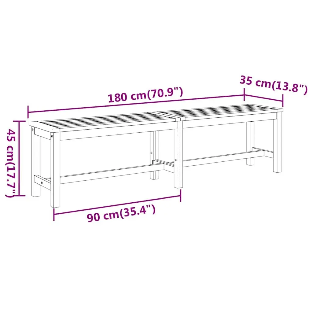 Acacia Wood Garden Bench 180cm Indoor Outdoor Seating Brown Sturdy Frame