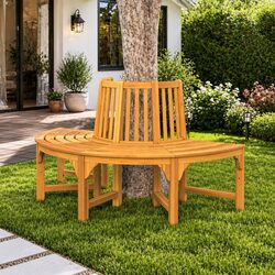 Half Round Tree Bench Outdoor Seating Ø160cm Solid Eucalyptus Wood Brown