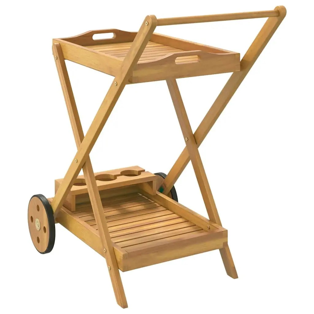 Tea Trolley Kitchen Dining Cart 54x87x90cm 2-Tier Solid Wood Acacia Brown