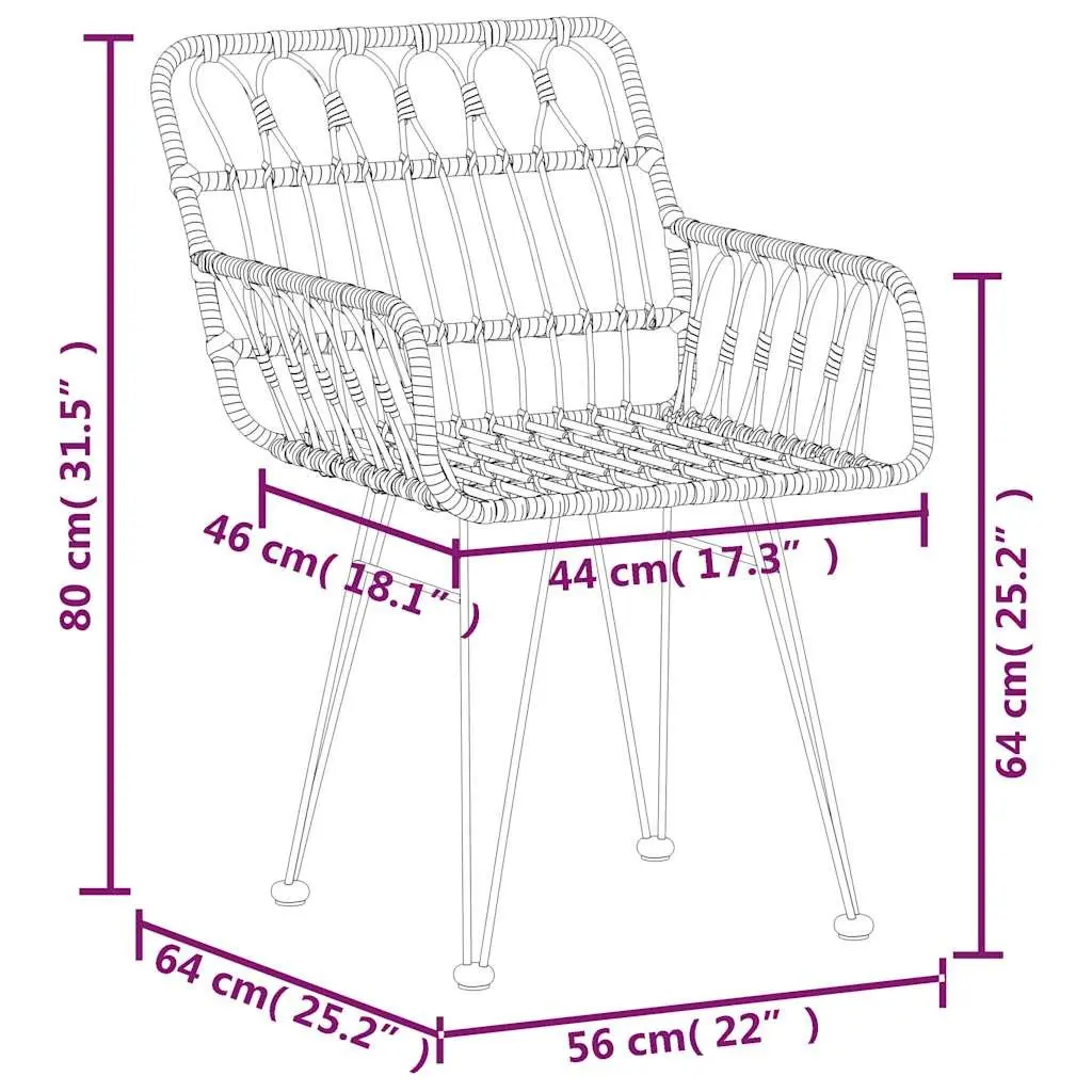 Outdoor Garden Chairs Patio Seating 2 Piece Brown