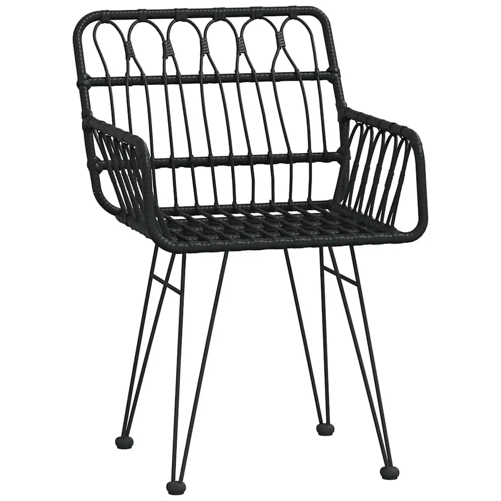 Garden Chairs Set of 2 for Outdoor Use Black PE Rattan Steel Frame with Armrest and Backrest