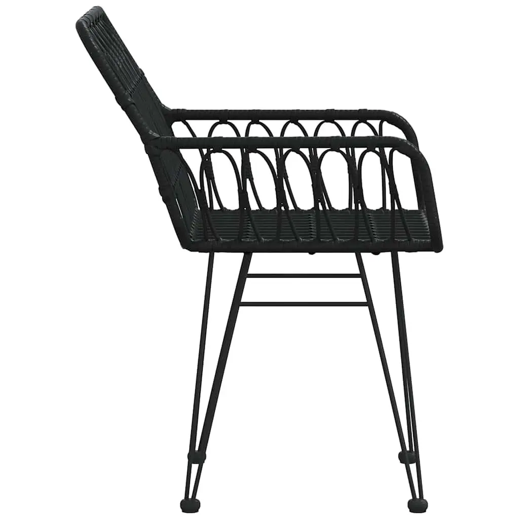Garden Chairs Set of 2 for Outdoor Use Black PE Rattan Steel Frame with Armrest and Backrest