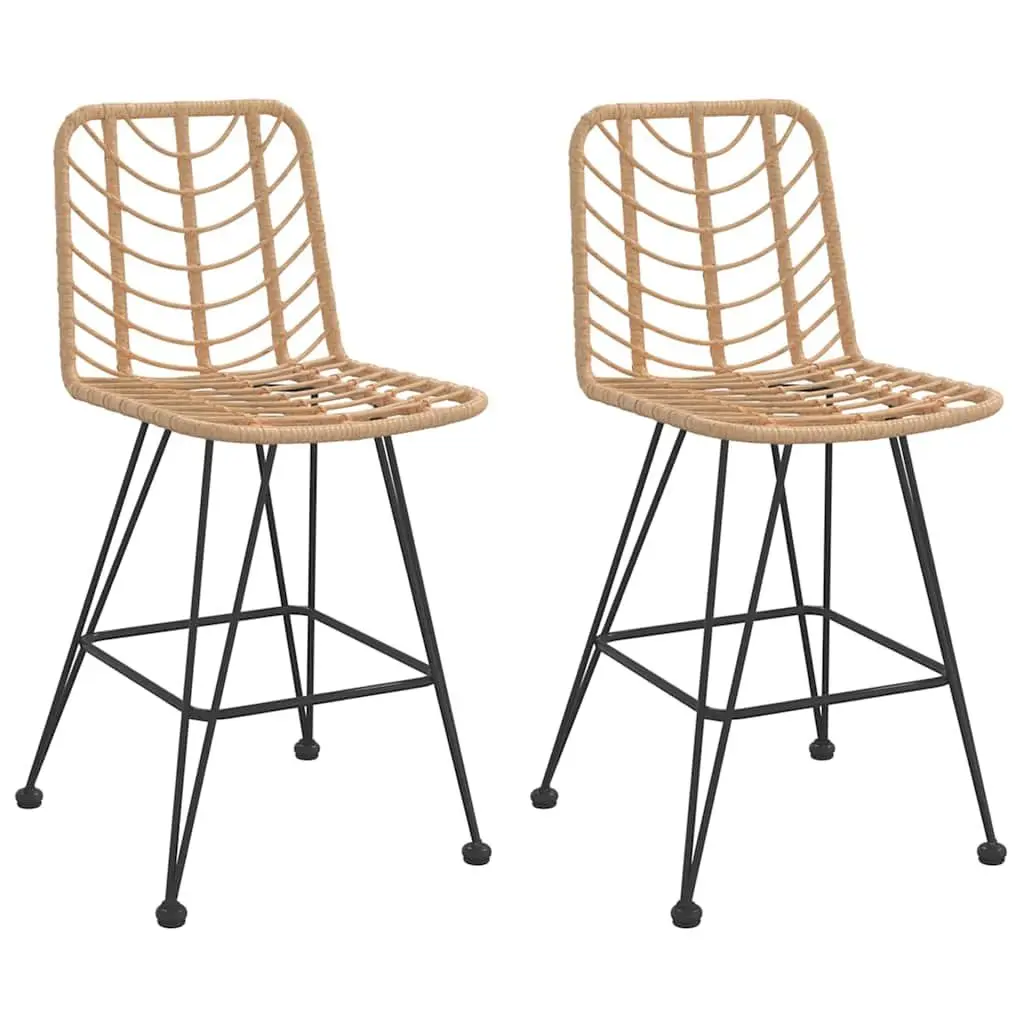 Outdoor Bar Stools Garden Patio Seating 2 Piece Rattan Steel Frame Backrest