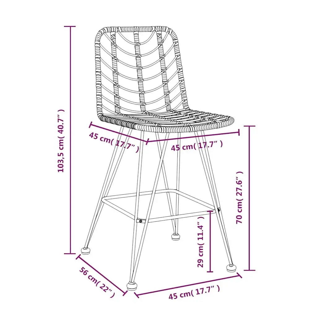 Outdoor Bar Stools Garden Patio Seating 2 Piece Rattan Steel Frame Backrest