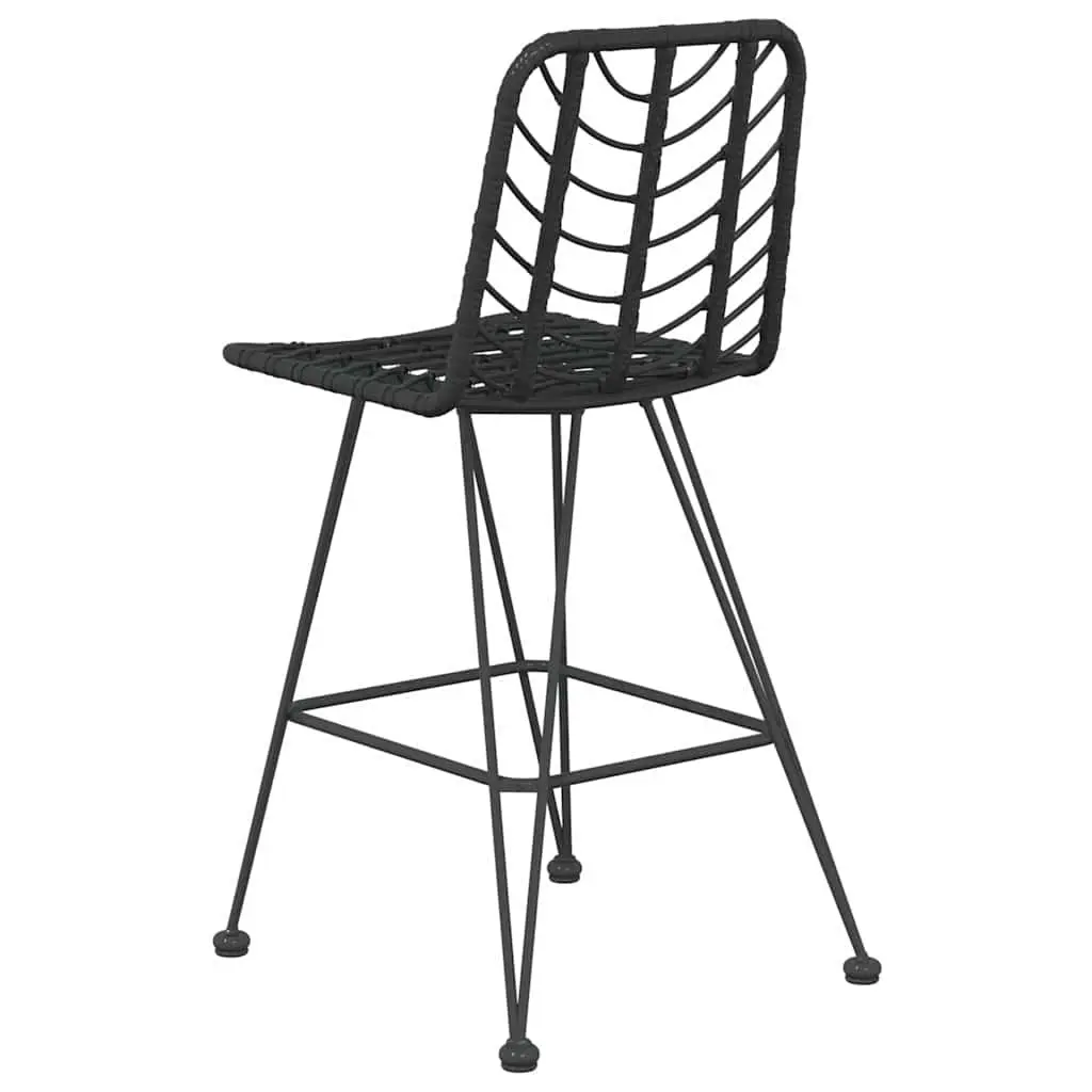 Outdoor Bar Stools Set 2 Piece Black Garden Patio Seating High Chair Backrest