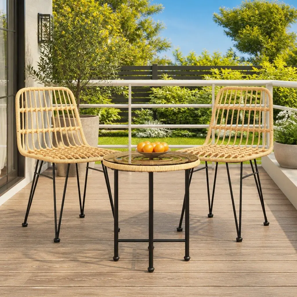 Round Outdoor Dining Table 50cm Tempered Glass Patio Garden Furniture Brown
