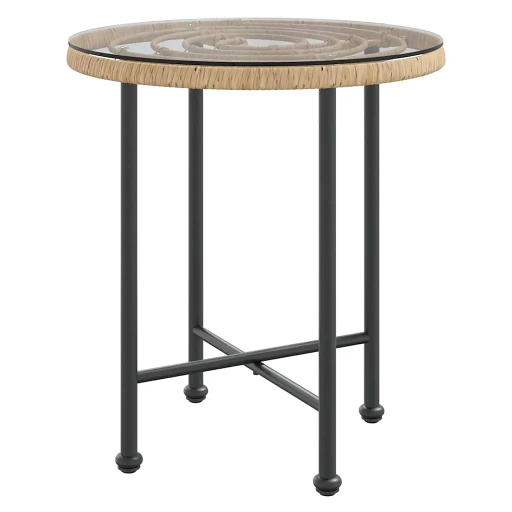 Round Outdoor Dining Table 50cm Tempered Glass Patio Garden Furniture Brown