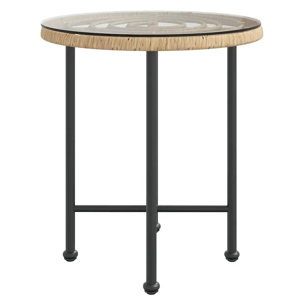 Round Outdoor Dining Table 50cm Tempered Glass Patio Garden Furniture Brown