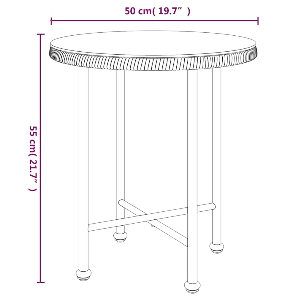 Dining Table Outdoor Patio Ø50 cm Black Tempered Glass Steel