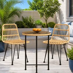 Outdoor Dining Table 55cm Diameter with Tempered Glass Top
