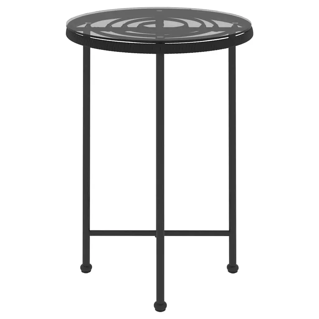 Dining Table Black Round Ø55cm Tempered Glass Steel Outdoor Bistro Patio