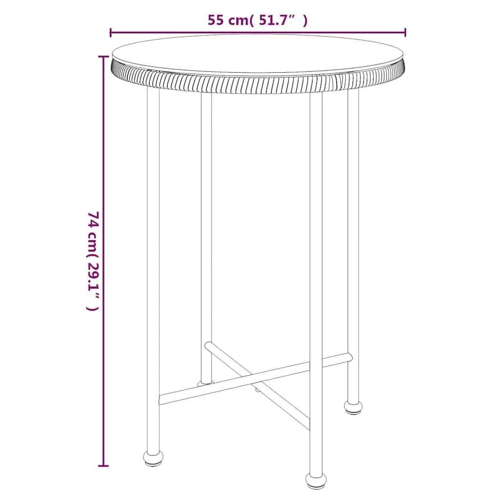 Dining Table Black Round Ø55cm Tempered Glass Steel Outdoor Bistro Patio