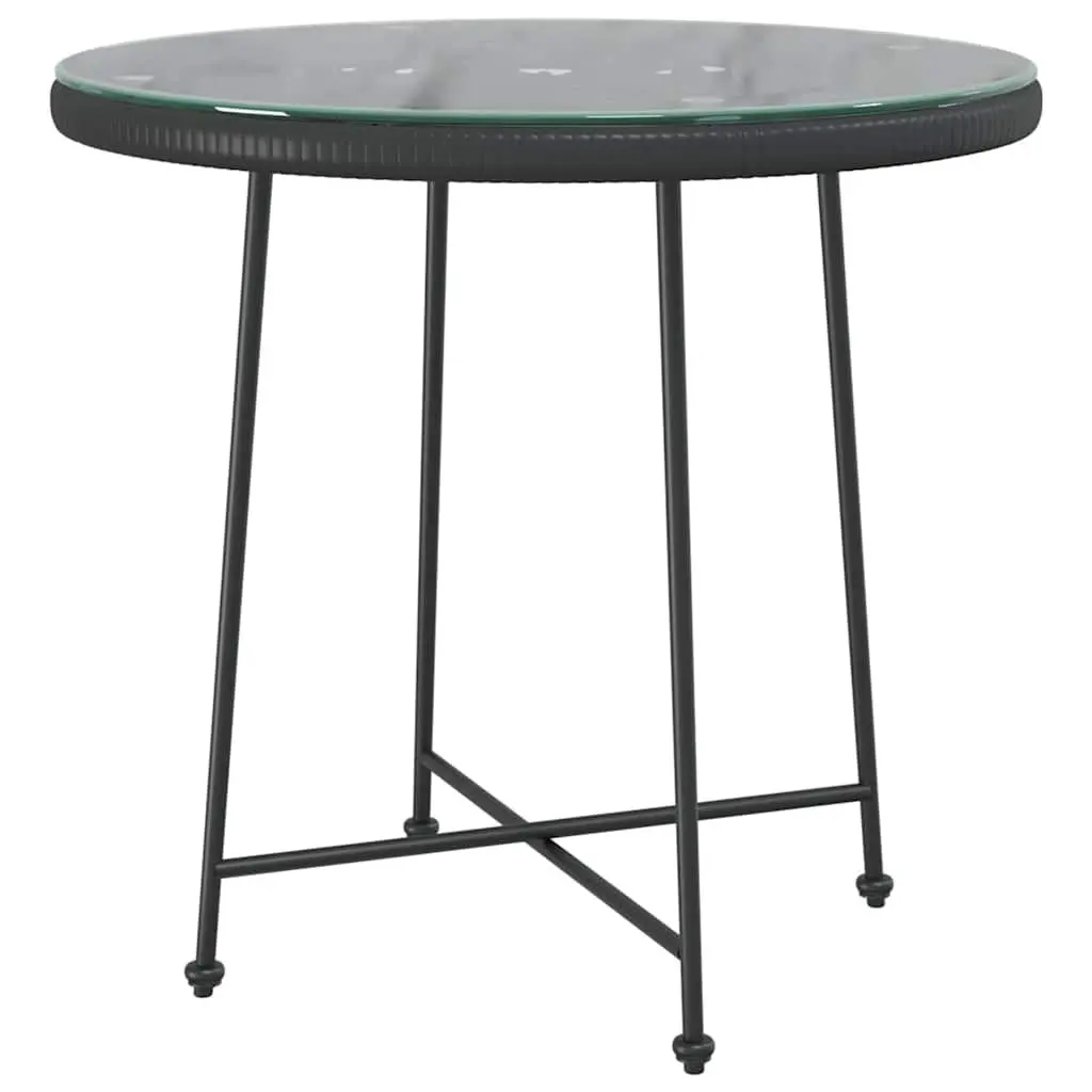 Outdoor Dining Table Round Black 80 cm Tempered Glass Patio Garden Furniture