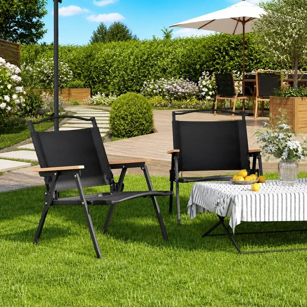 Camping Chairs Outdoor Folding Black 2 Piece Picnic Garden Beach Seating