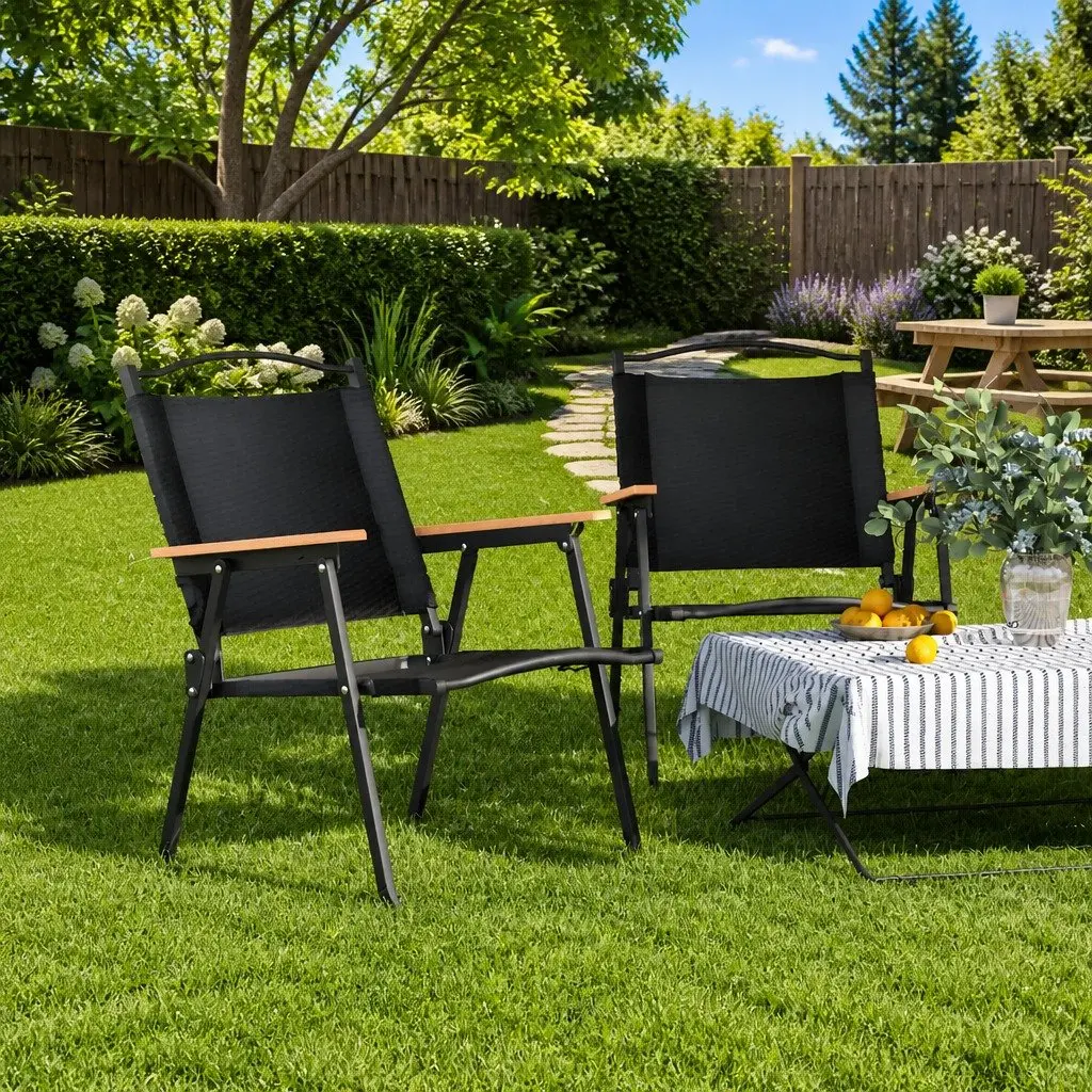 Folding Camping Chairs for Outdoor Use Black 2 Piece