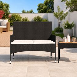 2-Seater Garden Bench with Cushions Black Outdoor Furniture Patio Seating