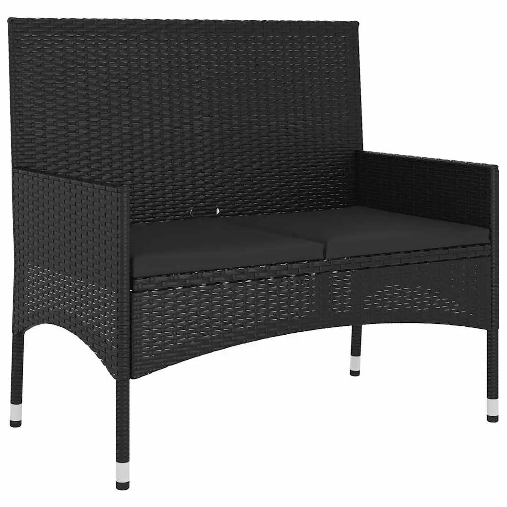 2-Seater Outdoor Garden Bench for Patio and Terrace Black Poly Rattan with Cushions
