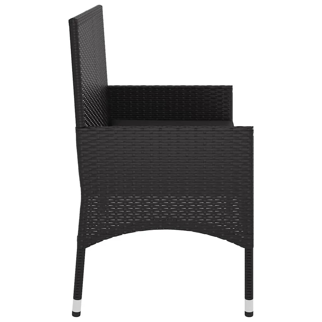 2-Seater Outdoor Garden Bench for Patio and Terrace Black Poly Rattan with Cushions
