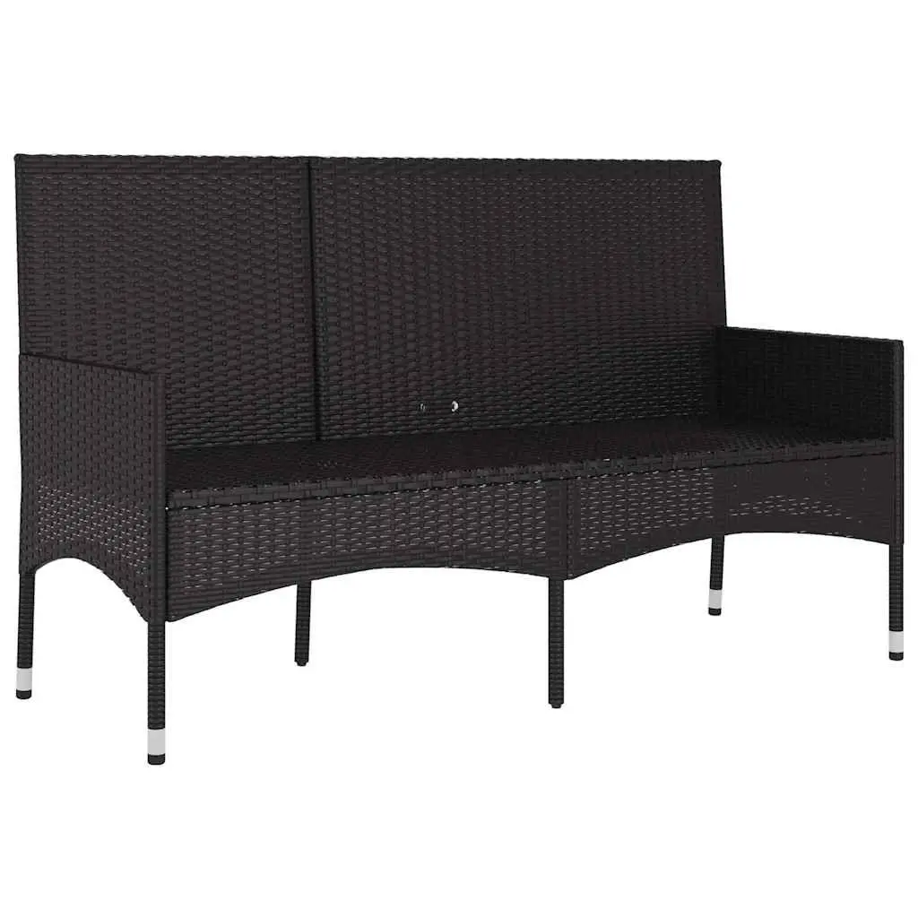 3 Seater Outdoor Lounge Bench with Cushions for Garden Black Poly Rattan