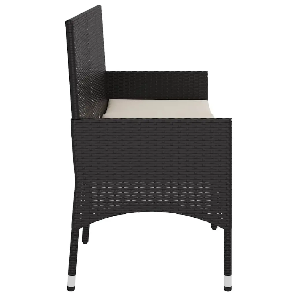 3 Seater Outdoor Lounge Bench with Cushions for Garden Black Poly Rattan